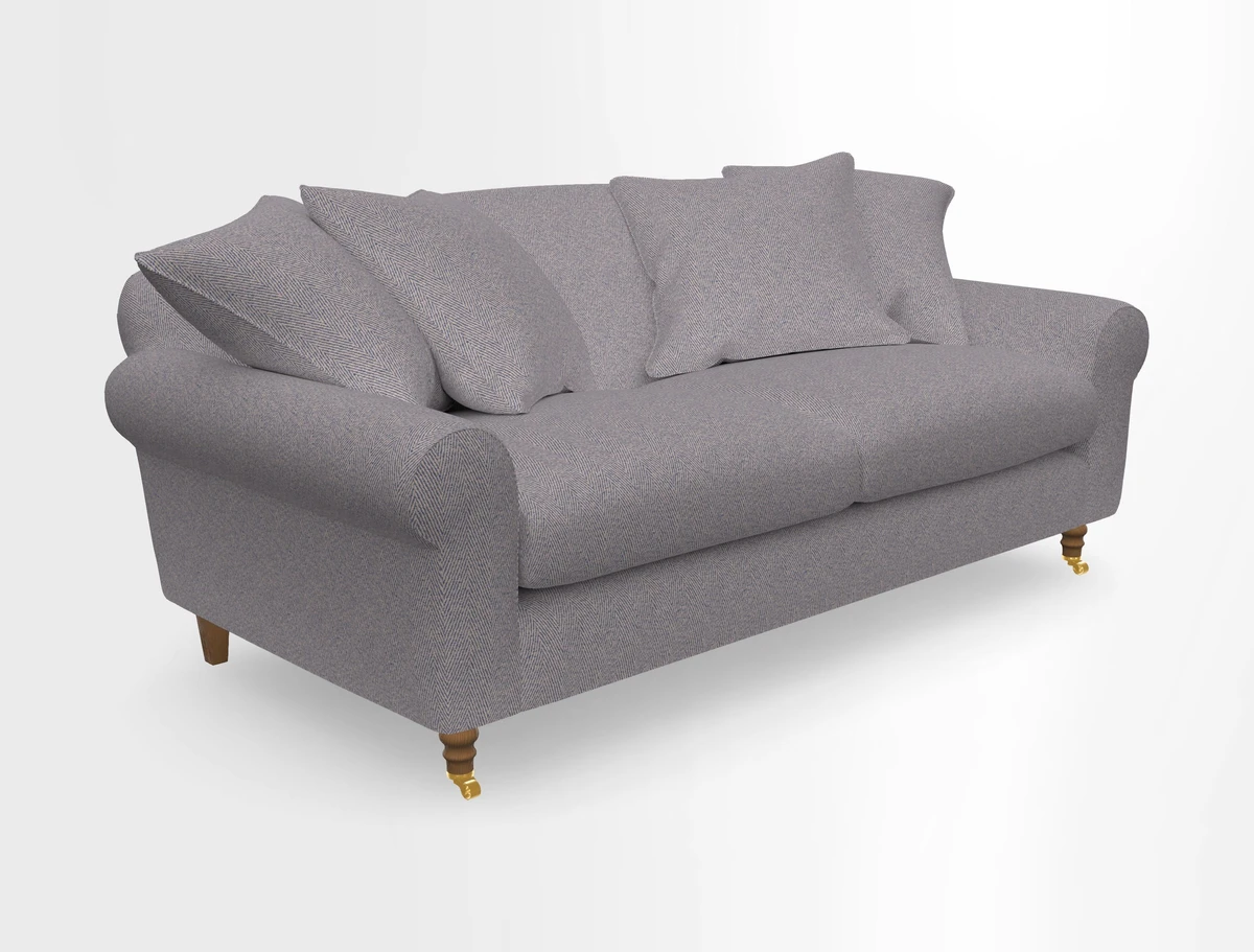 Walberswick 3 Seater Sofa in Etta's Bouquet Sunset Moss with scatters in Sussex Stripe Brick and Snape Chair in Almost Plain Velvet Spring