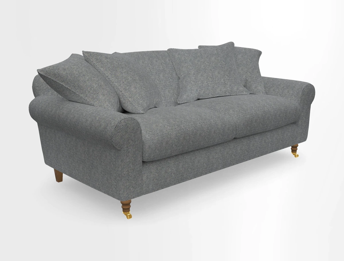 Walberswick 3 Seater Sofa in Etta's Bouquet Sunset Moss with scatters in Sussex Stripe Brick and Snape Chair in Almost Plain Velvet Spring