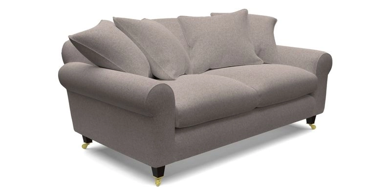 Walberswick 3 Seater Sofa in Etta's Bouquet Sunset Moss with scatters in Sussex Stripe Brick and Snape Chair in Almost Plain Velvet Spring