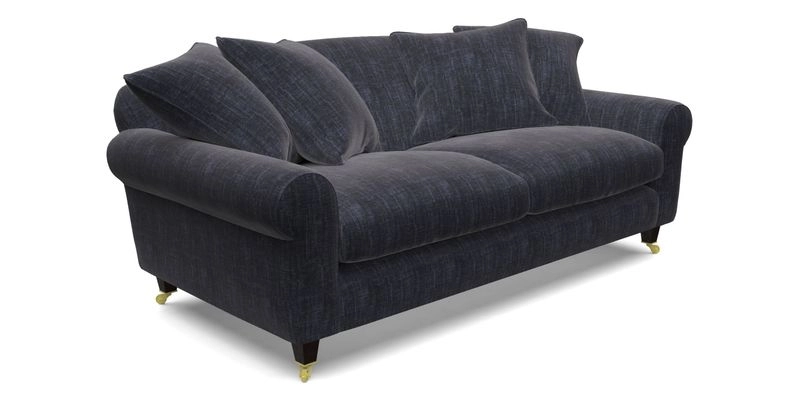 Walberswick 3 Seater Sofa in Etta's Bouquet Sunset Moss with scatters in Sussex Stripe Brick and Snape Chair in Almost Plain Velvet Spring