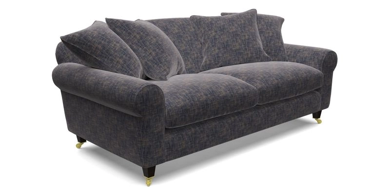 Walberswick 3 Seater Sofa in Etta's Bouquet Sunset Moss with scatters in Sussex Stripe Brick and Snape Chair in Almost Plain Velvet Spring