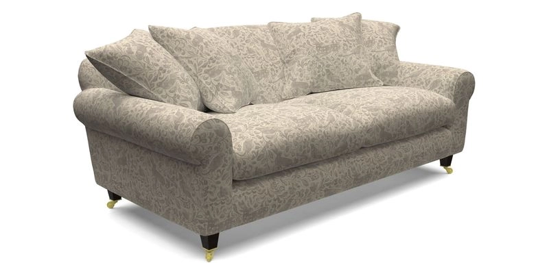 Walberswick 3 Seater Sofa in Etta's Bouquet Sunset Moss with scatters in Sussex Stripe Brick and Snape Chair in Almost Plain Velvet Spring