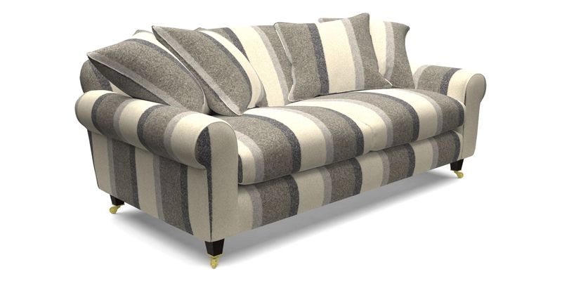 Walberswick 3 Seater Sofa in Etta's Bouquet Sunset Moss with scatters in Sussex Stripe Brick and Snape Chair in Almost Plain Velvet Spring