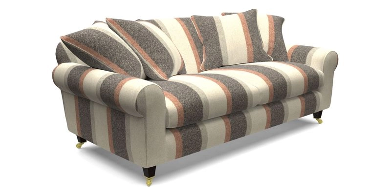 Walberswick 3 Seater Sofa in Etta's Bouquet Sunset Moss with scatters in Sussex Stripe Brick and Snape Chair in Almost Plain Velvet Spring