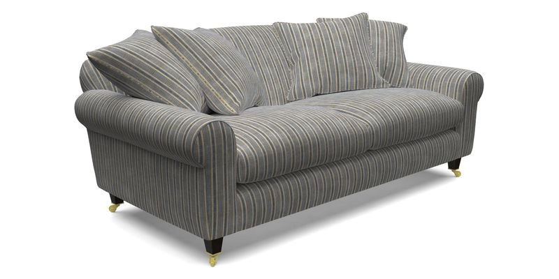 Walberswick 3 Seater Sofa in Etta's Bouquet Sunset Moss with scatters in Sussex Stripe Brick and Snape Chair in Almost Plain Velvet Spring