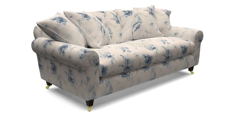 Walberswick 3 Seater Sofa in Etta's Bouquet Sunset Moss with scatters in Sussex Stripe Brick and Snape Chair in Almost Plain Velvet Spring