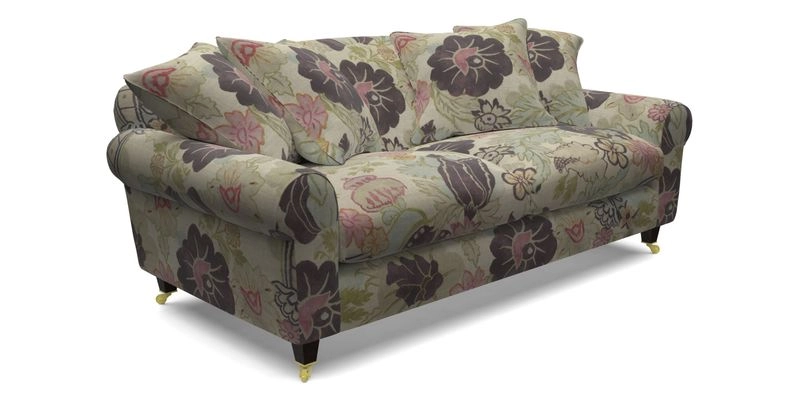 Walberswick 3 Seater Sofa in Etta's Bouquet Sunset Moss with scatters in Sussex Stripe Brick and Snape Chair in Almost Plain Velvet Spring