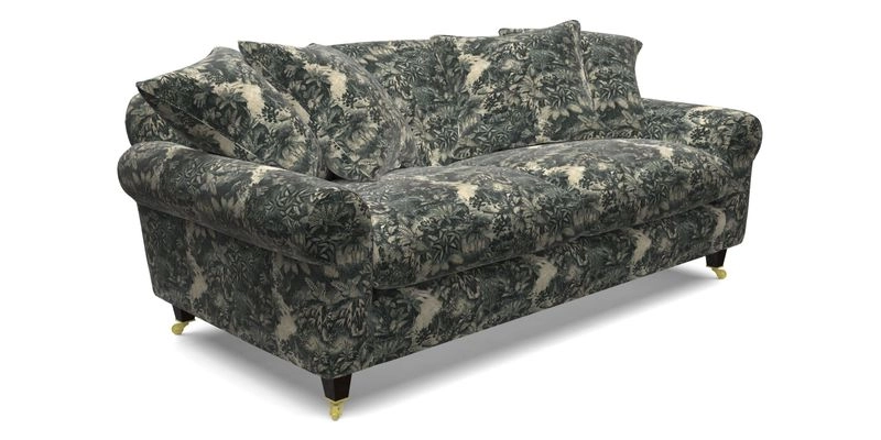 Walberswick 3 Seater Sofa in Etta's Bouquet Sunset Moss with scatters in Sussex Stripe Brick and Snape Chair in Almost Plain Velvet Spring