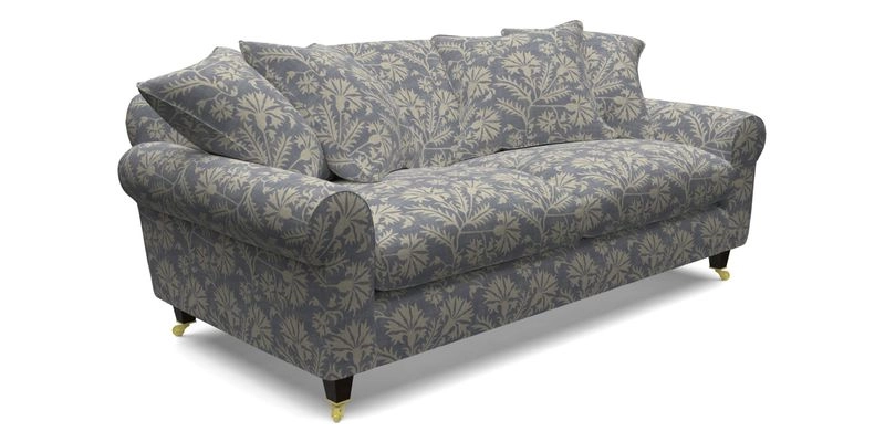 Walberswick 3 Seater Sofa in Etta's Bouquet Sunset Moss with scatters in Sussex Stripe Brick and Snape Chair in Almost Plain Velvet Spring