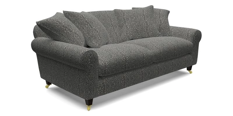 Walberswick 3 Seater Sofa in Etta's Bouquet Sunset Moss with scatters in Sussex Stripe Brick and Snape Chair in Almost Plain Velvet Spring