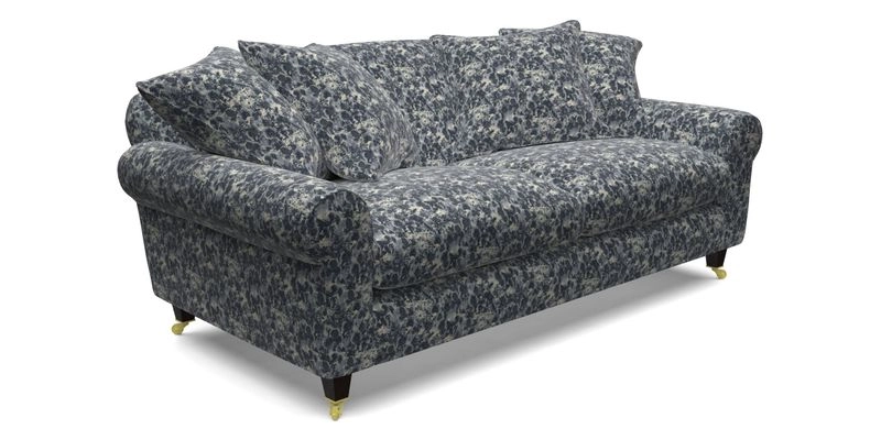 Walberswick 3 Seater Sofa in Etta's Bouquet Sunset Moss with scatters in Sussex Stripe Brick and Snape Chair in Almost Plain Velvet Spring