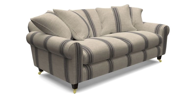 Walberswick 3 Seater Sofa in Etta's Bouquet Sunset Moss with scatters in Sussex Stripe Brick and Snape Chair in Almost Plain Velvet Spring