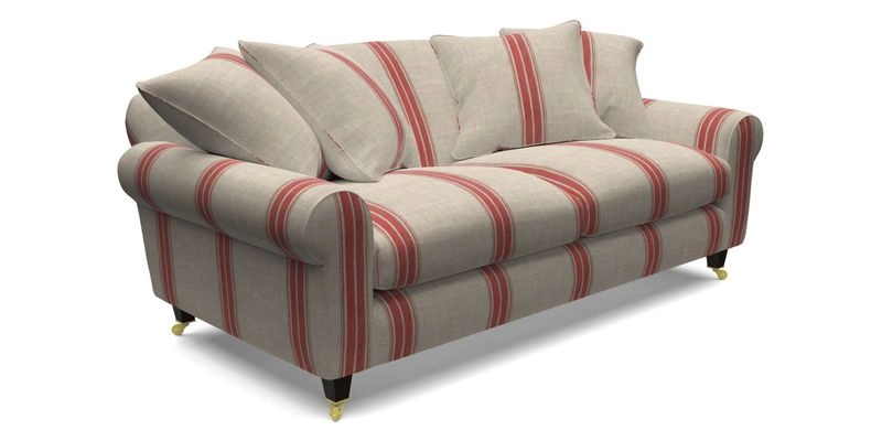 Walberswick 3 Seater Sofa in Etta's Bouquet Sunset Moss with scatters in Sussex Stripe Brick and Snape Chair in Almost Plain Velvet Spring