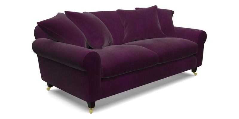 Walberswick 3 Seater Sofa in Etta's Bouquet Sunset Moss with scatters in Sussex Stripe Brick and Snape Chair in Almost Plain Velvet Spring