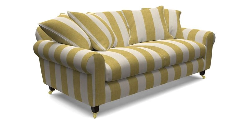 Walberswick 3 Seater Sofa in Etta's Bouquet Sunset Moss with scatters in Sussex Stripe Brick and Snape Chair in Almost Plain Velvet Spring