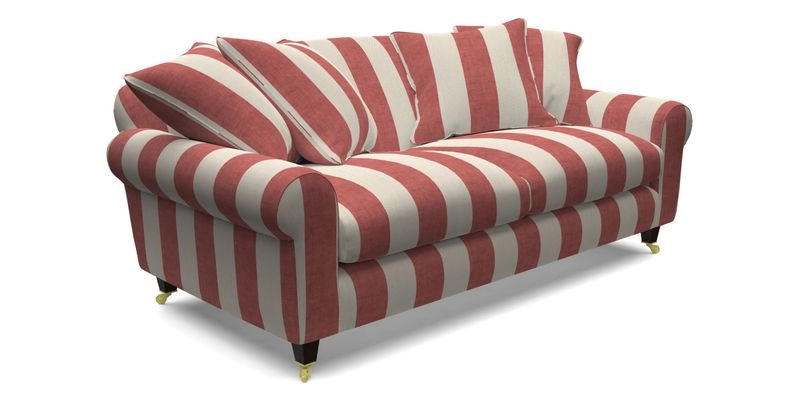 Walberswick 3 Seater Sofa in Etta's Bouquet Sunset Moss with scatters in Sussex Stripe Brick and Snape Chair in Almost Plain Velvet Spring