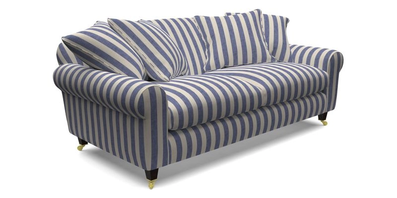 Walberswick 3 Seater Sofa in Etta's Bouquet Sunset Moss with scatters in Sussex Stripe Brick and Snape Chair in Almost Plain Velvet Spring