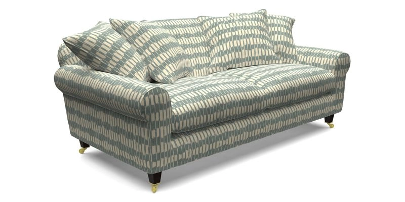 Walberswick 3 Seater Sofa in Etta's Bouquet Sunset Moss with scatters in Sussex Stripe Brick and Snape Chair in Almost Plain Velvet Spring