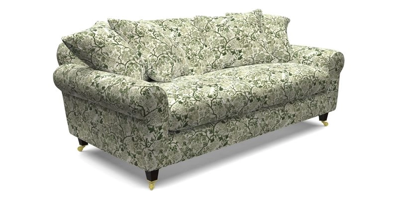Walberswick 3 Seater Sofa in Etta's Bouquet Sunset Moss with scatters in Sussex Stripe Brick and Snape Chair in Almost Plain Velvet Spring