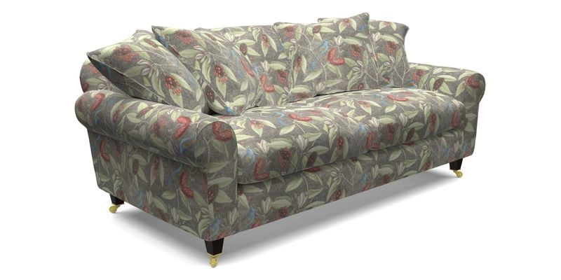 Walberswick 3 Seater Sofa in Etta's Bouquet Sunset Moss with scatters in Sussex Stripe Brick and Snape Chair in Almost Plain Velvet Spring