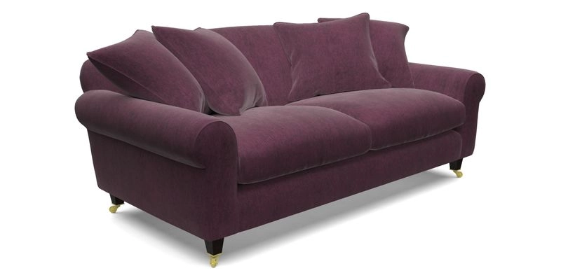 Walberswick 3 Seater Sofa in Etta's Bouquet Sunset Moss with scatters in Sussex Stripe Brick and Snape Chair in Almost Plain Velvet Spring