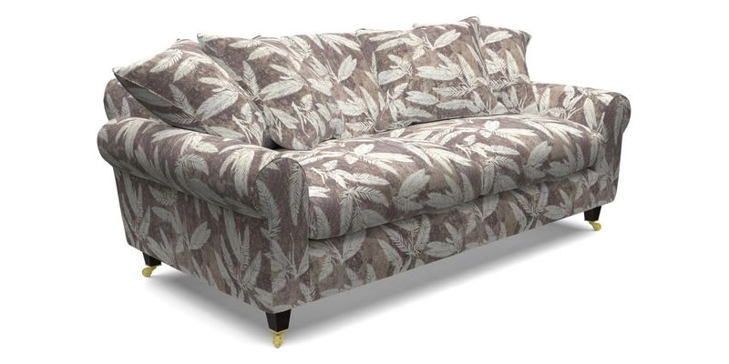 Walberswick 3 Seater Sofa in Etta's Bouquet Sunset Moss with scatters in Sussex Stripe Brick and Snape Chair in Almost Plain Velvet Spring