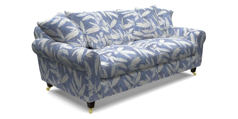 Walberswick 3 Seater Sofa in Etta's Bouquet Sunset Moss with scatters in Sussex Stripe Brick and Snape Chair in Almost Plain Velvet Spring