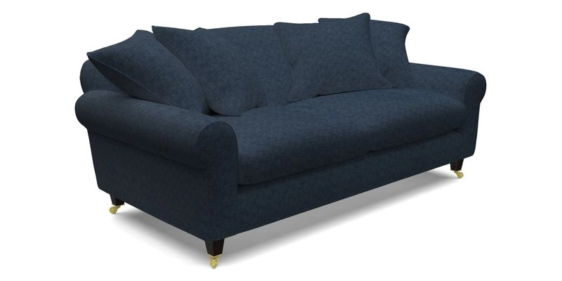 Walberswick 3 Seater Sofa in Etta's Bouquet Sunset Moss with scatters in Sussex Stripe Brick and Snape Chair in Almost Plain Velvet Spring