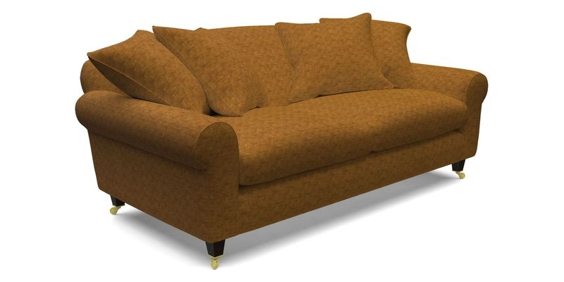 Walberswick 3 Seater Sofa in Etta's Bouquet Sunset Moss with scatters in Sussex Stripe Brick and Snape Chair in Almost Plain Velvet Spring