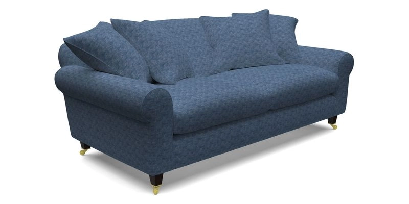 Walberswick 3 Seater Sofa in Etta's Bouquet Sunset Moss with scatters in Sussex Stripe Brick and Snape Chair in Almost Plain Velvet Spring