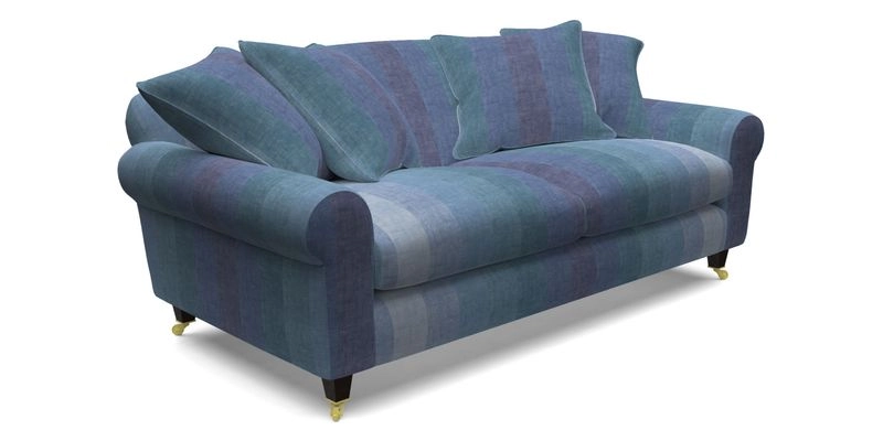 Walberswick 3 Seater Sofa in Etta's Bouquet Sunset Moss with scatters in Sussex Stripe Brick and Snape Chair in Almost Plain Velvet Spring