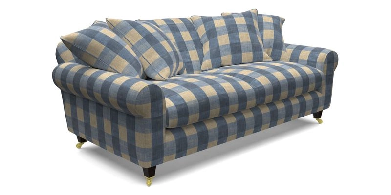 Walberswick 3 Seater Sofa in Etta's Bouquet Sunset Moss with scatters in Sussex Stripe Brick and Snape Chair in Almost Plain Velvet Spring