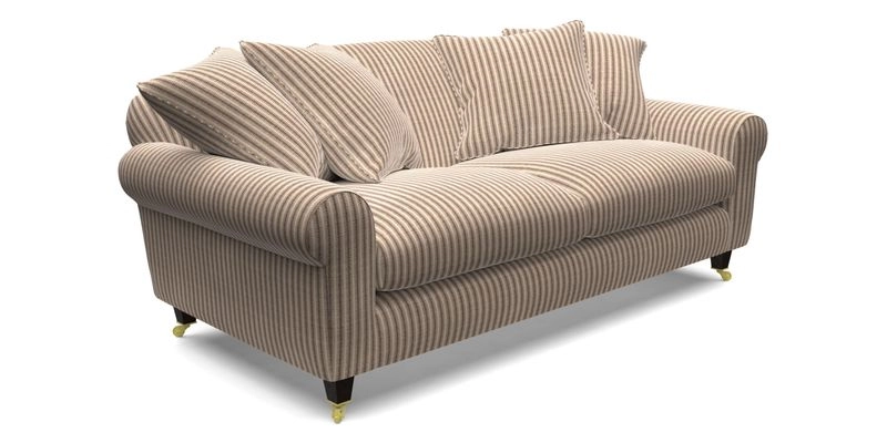 Walberswick 3 Seater Sofa in Etta's Bouquet Sunset Moss with scatters in Sussex Stripe Brick and Snape Chair in Almost Plain Velvet Spring