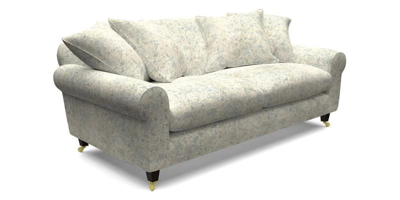 Walberswick 3 Seater Sofa in Etta's Bouquet Sunset Moss with scatters in Sussex Stripe Brick and Snape Chair in Almost Plain Velvet Spring