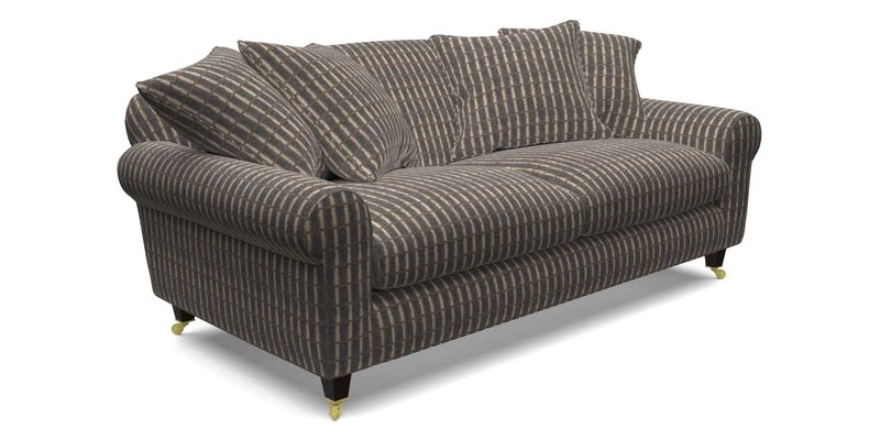 Walberswick 3 Seater Sofa in Etta's Bouquet Sunset Moss with scatters in Sussex Stripe Brick and Snape Chair in Almost Plain Velvet Spring