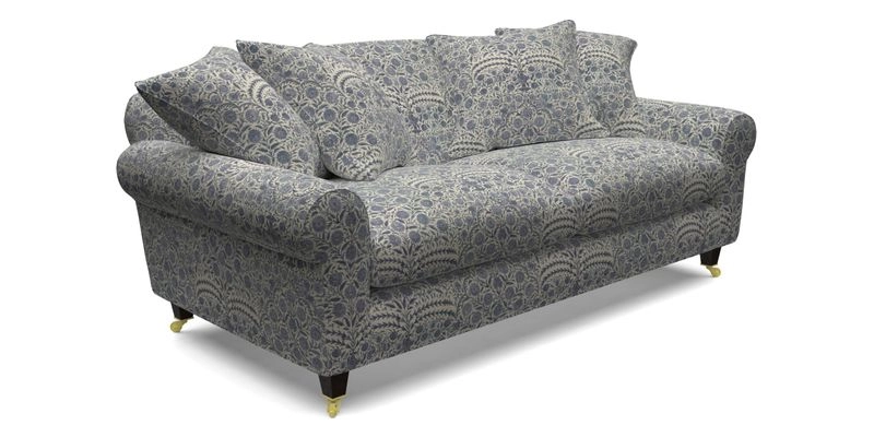 Walberswick 3 Seater Sofa in Etta's Bouquet Sunset Moss with scatters in Sussex Stripe Brick and Snape Chair in Almost Plain Velvet Spring