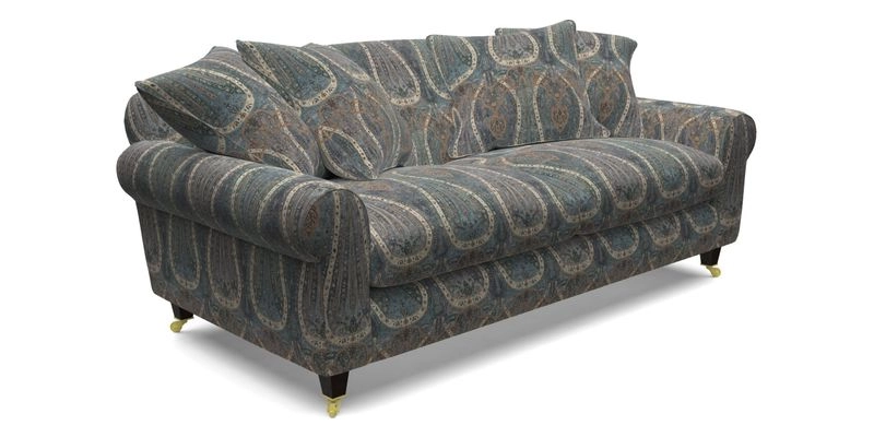 Walberswick 3 Seater Sofa in Etta's Bouquet Sunset Moss with scatters in Sussex Stripe Brick and Snape Chair in Almost Plain Velvet Spring