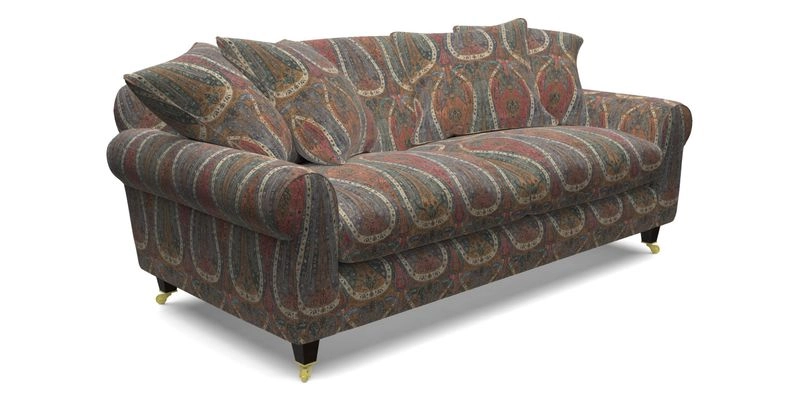 Walberswick 3 Seater Sofa in Etta's Bouquet Sunset Moss with scatters in Sussex Stripe Brick and Snape Chair in Almost Plain Velvet Spring