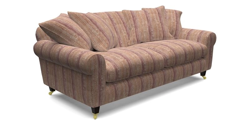 Walberswick 3 Seater Sofa in Etta's Bouquet Sunset Moss with scatters in Sussex Stripe Brick and Snape Chair in Almost Plain Velvet Spring