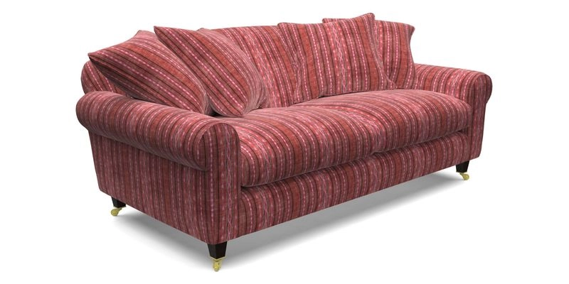 Walberswick 3 Seater Sofa in Etta's Bouquet Sunset Moss with scatters in Sussex Stripe Brick and Snape Chair in Almost Plain Velvet Spring