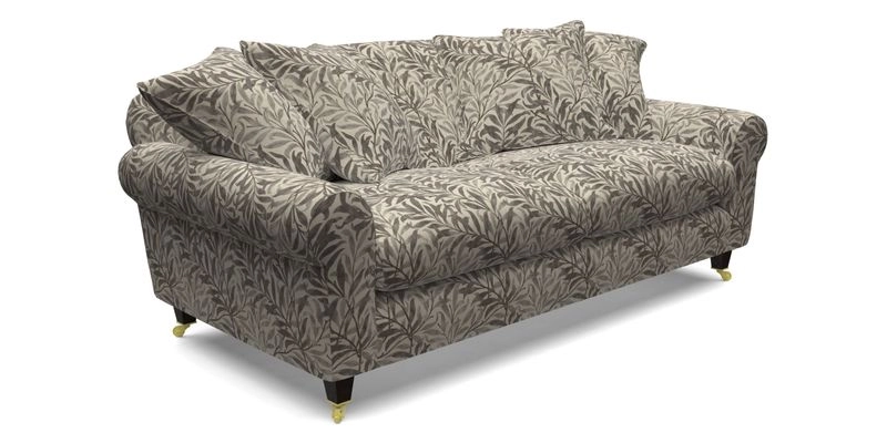 Walberswick 3 Seater Sofa in Etta's Bouquet Sunset Moss with scatters in Sussex Stripe Brick and Snape Chair in Almost Plain Velvet Spring