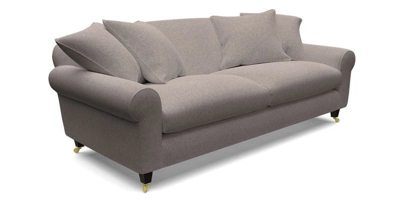 Walberswick 3 Seater Sofa in Etta's Bouquet Sunset Moss with scatters in Sussex Stripe Brick and Snape Chair in Almost Plain Velvet Spring