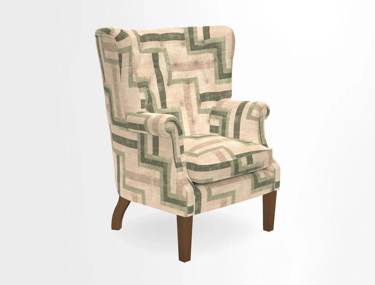 Whitewell Chair in RHS Collection Gertrude Jekyll Lattice Navy with Seat Back and Arms in Mohair Velvet Petrol