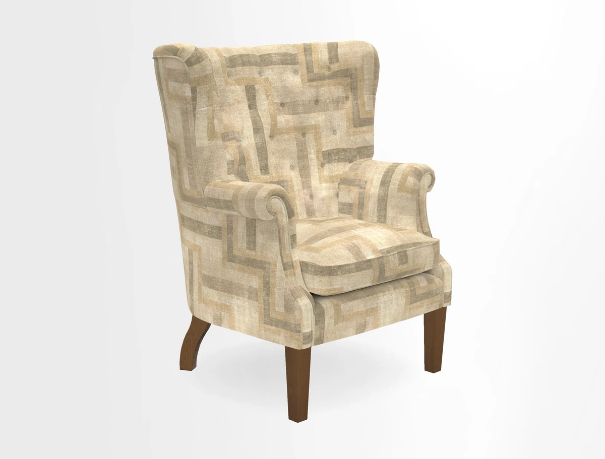 Whitewell Chair in RHS Collection Gertrude Jekyll Lattice Navy with Seat Back and Arms in Mohair Velvet Petrol