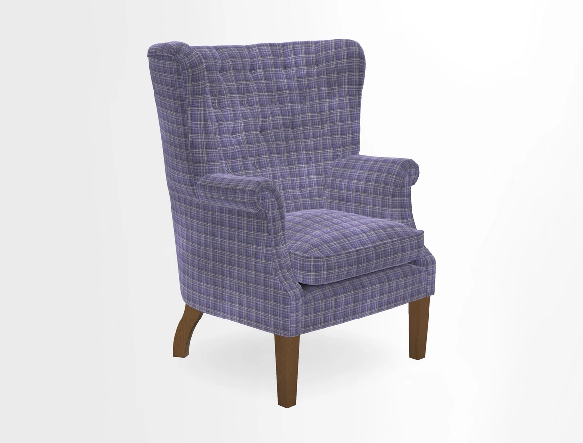 Whitewell Chair in RHS Collection Gertrude Jekyll Lattice Navy with Seat Back and Arms in Mohair Velvet Petrol