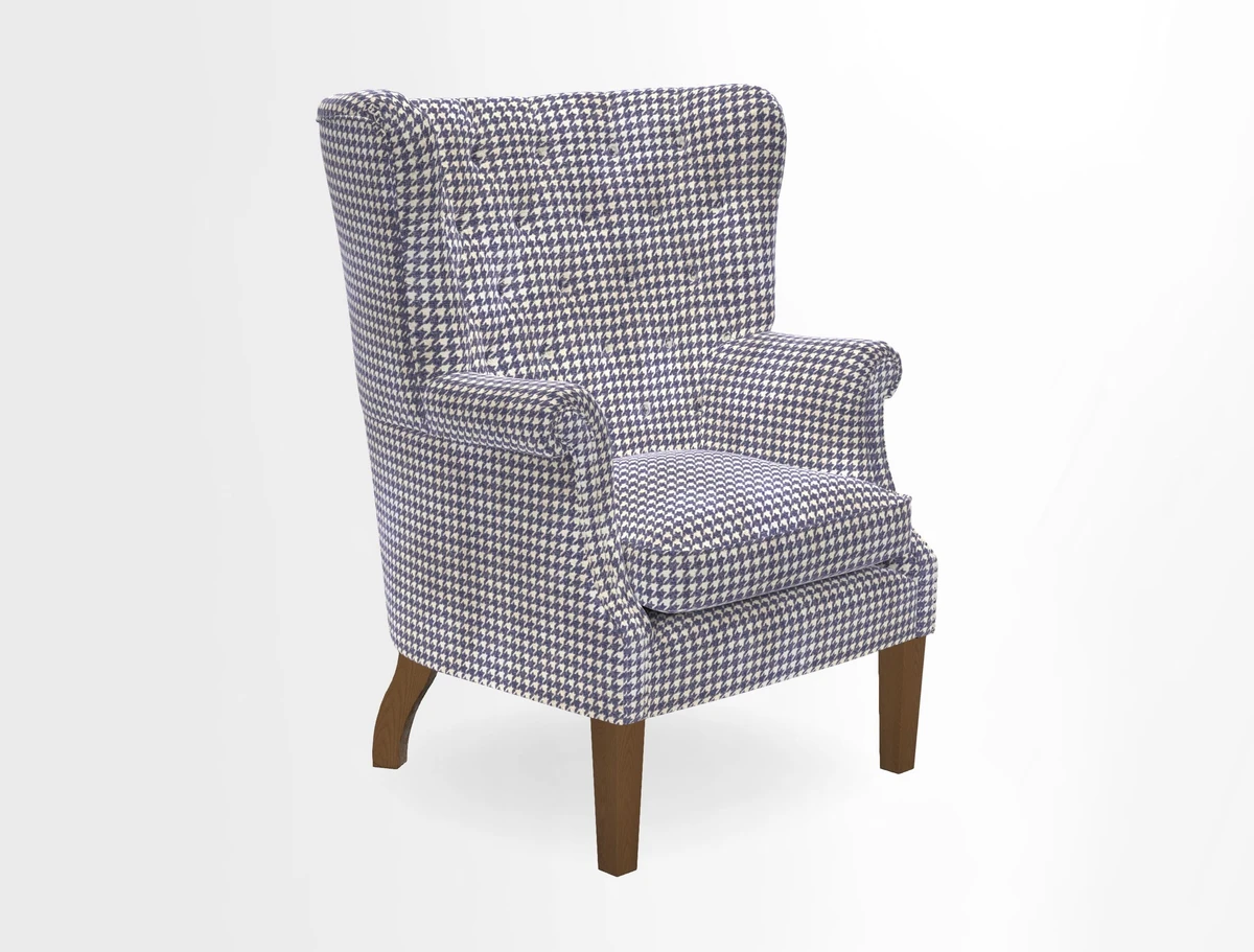 Whitewell Chair in RHS Collection Gertrude Jekyll Lattice Navy with Seat Back and Arms in Mohair Velvet Petrol