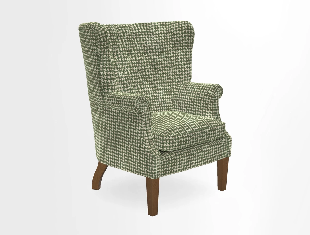 Whitewell Chair in RHS Collection Gertrude Jekyll Lattice Navy with Seat Back and Arms in Mohair Velvet Petrol