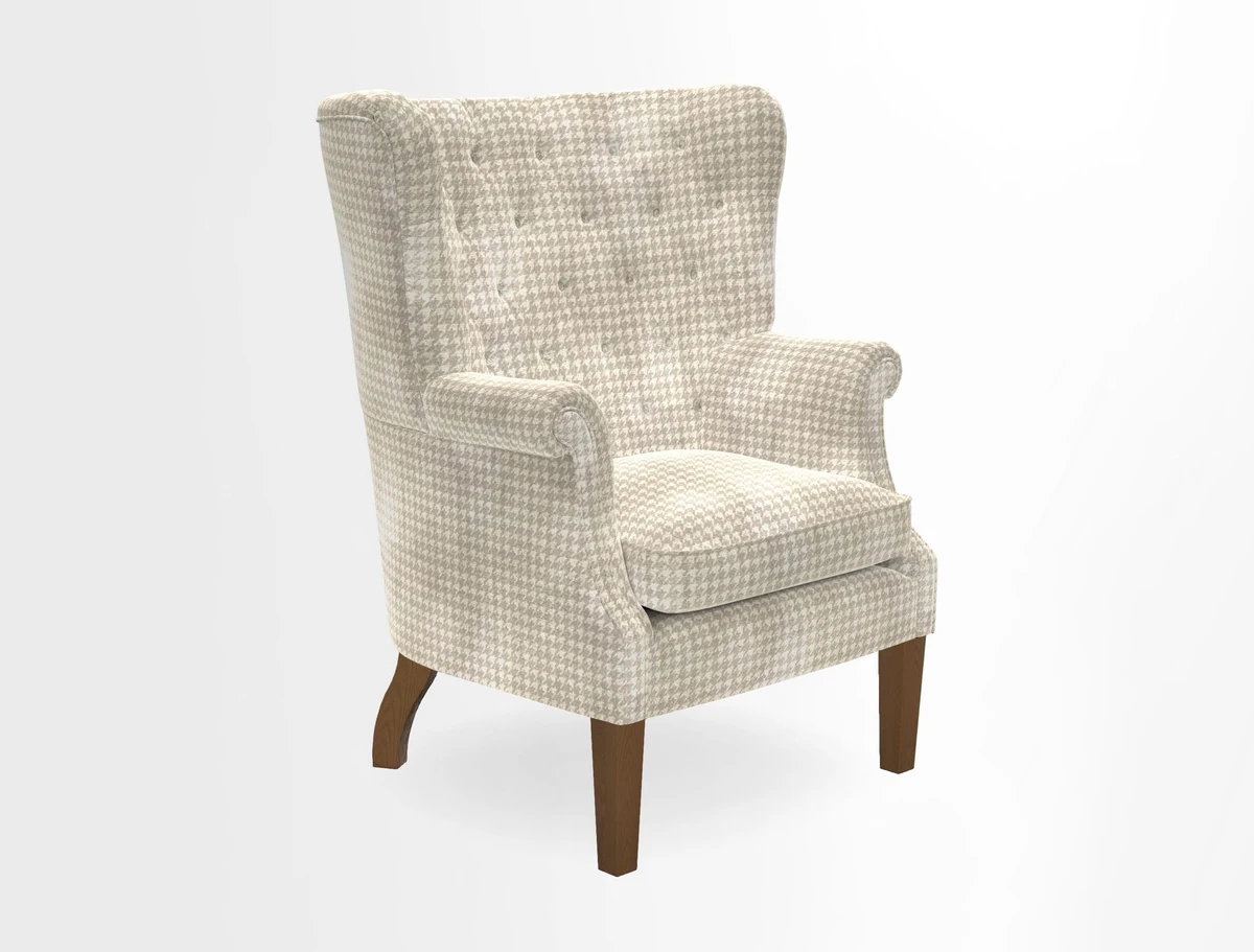 Whitewell Chair in RHS Collection Gertrude Jekyll Lattice Navy with Seat Back and Arms in Mohair Velvet Petrol