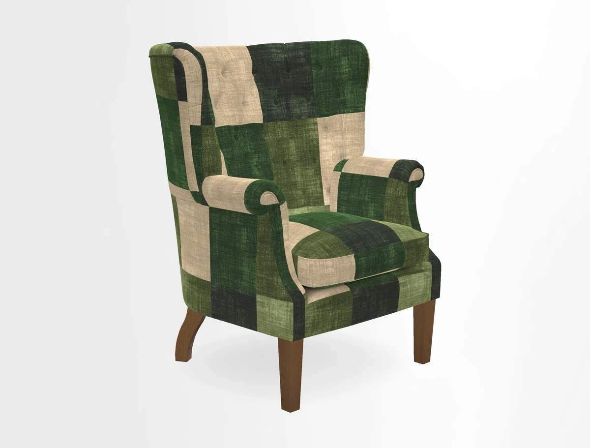 Whitewell Chair in RHS Collection Gertrude Jekyll Lattice Navy with Seat Back and Arms in Mohair Velvet Petrol