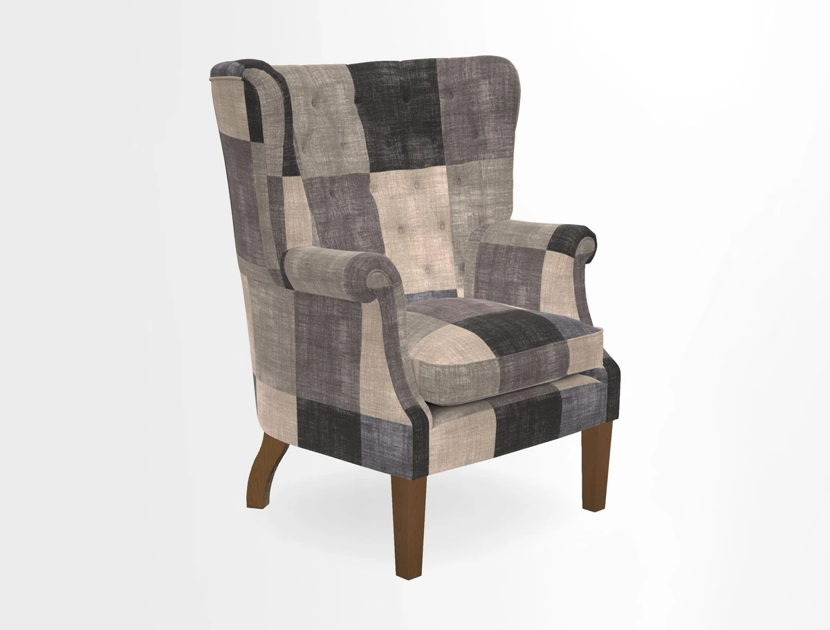 Whitewell Chair in RHS Collection Gertrude Jekyll Lattice Navy with Seat Back and Arms in Mohair Velvet Petrol